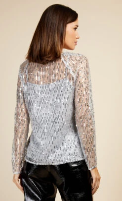 Little Mistress Silver Sequin Mesh Top By Vogue Williams -Occasion Couture Shop D34180Q1A 4