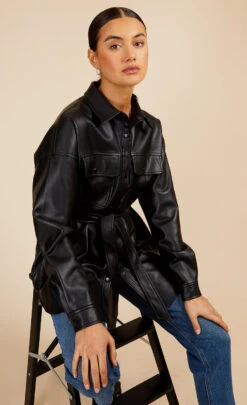 Little Mistress Black PU Overshirt By Vogue Williams -Occasion Couture Shop D34181Q1A 5