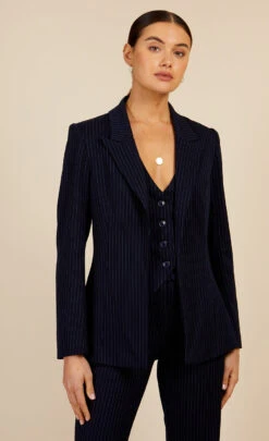 Little Mistress Navy Pinstripe Blazer Jacket By Vogue Williams