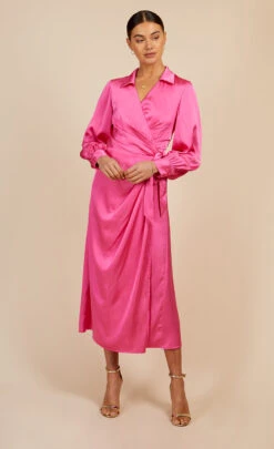 Little Mistress Pink Satin Midaxi Mock Wrap Dress By Vogue Williams -Occasion Couture Shop D34193R1A 1