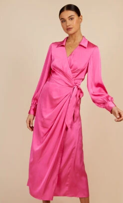 Little Mistress Pink Satin Midaxi Mock Wrap Dress By Vogue Williams -Occasion Couture Shop D34193R1A 2