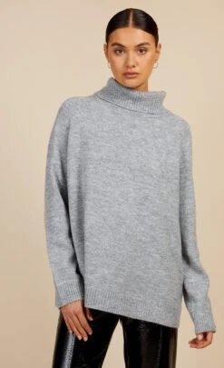 Little Mistress Grey Metallic Knit Roll Neck Jumper By Vogue Williams -Occasion Couture Shop D34199Q1A 2