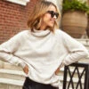 Little Mistress Oatmeal Knit Roll Neck Jumper By Vogue Williams
