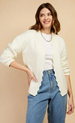 Little Mistress Cream Knit Scallop Cardigan By Vogue Williams