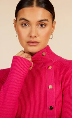 Little Mistress Pink Ribbed Knit Button Detail Jumper By Vogue Williams -Occasion Couture Shop D34208Q1A 3