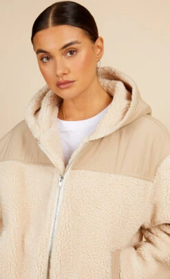 Little Mistress Cream Borg Hooded Jacket By Vogue Williams -Occasion Couture Shop D34247Q1A 3