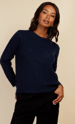 Little Mistress Navy Open Knit Jumper By Vogue Williams