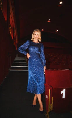 Little Mistress Navy Spot Foil Print Midaxi Dress By Vogue Williams