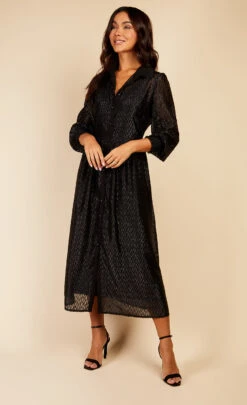Little Mistress Black Metallic Chevron Midaxi Shirt Dress By Vogue Williams 9 Little Mistress Black Metallic Chevron Midaxi Shirt Dress By Vogue Williams -Occasion Couture Shop D34275R1A 1