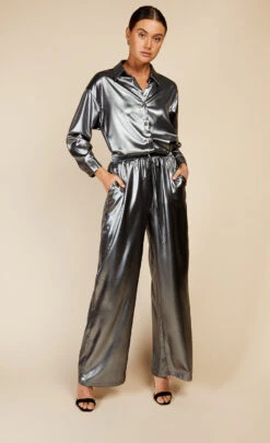 Little Mistress Metallic Satin Oversized Shirt By Vogue Williams -Occasion Couture Shop D34277Q1A 1