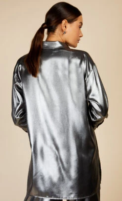 Little Mistress Metallic Satin Oversized Shirt By Vogue Williams -Occasion Couture Shop D34277Q1A 4