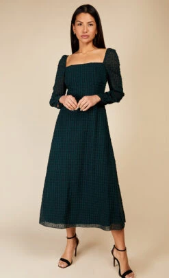 Little Mistress Emerald Green Gingham Midaxi Dress