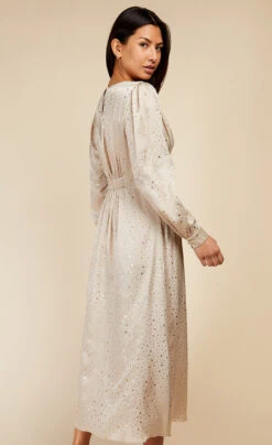 Little Mistress Oyster Gold Star Foil Print Midaxi Dress -Occasion Couture Shop D34301R1A 4