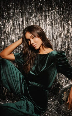 Little Mistress Emerald Green Velvet Jumpsuit -Occasion Couture Shop D3430361A 2