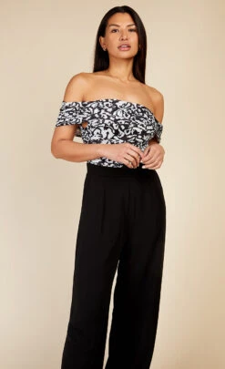 Little Mistress Monochrome Printed Mesh Bardot Jumpsuit -Occasion Couture Shop D3431661A 2