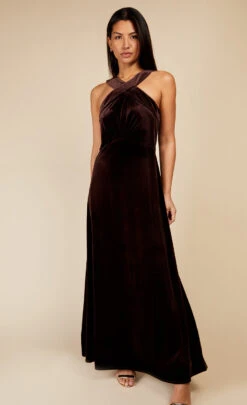 Little Mistress Chocolate Brown Velvet Maxi Dress