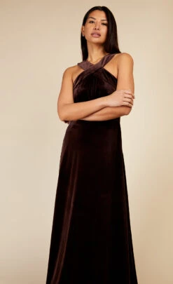 Little Mistress Chocolate Brown Velvet Maxi Dress -Occasion Couture Shop D34320D1A 2