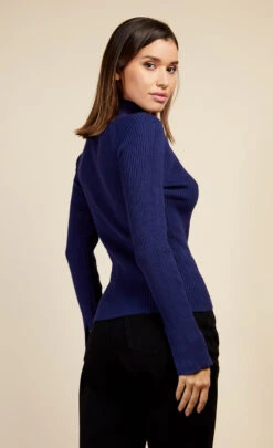 Little Mistress Navy Split Sleeve Rib Knit Top By Vogue Williams -Occasion Couture Shop D34328Q2A 4