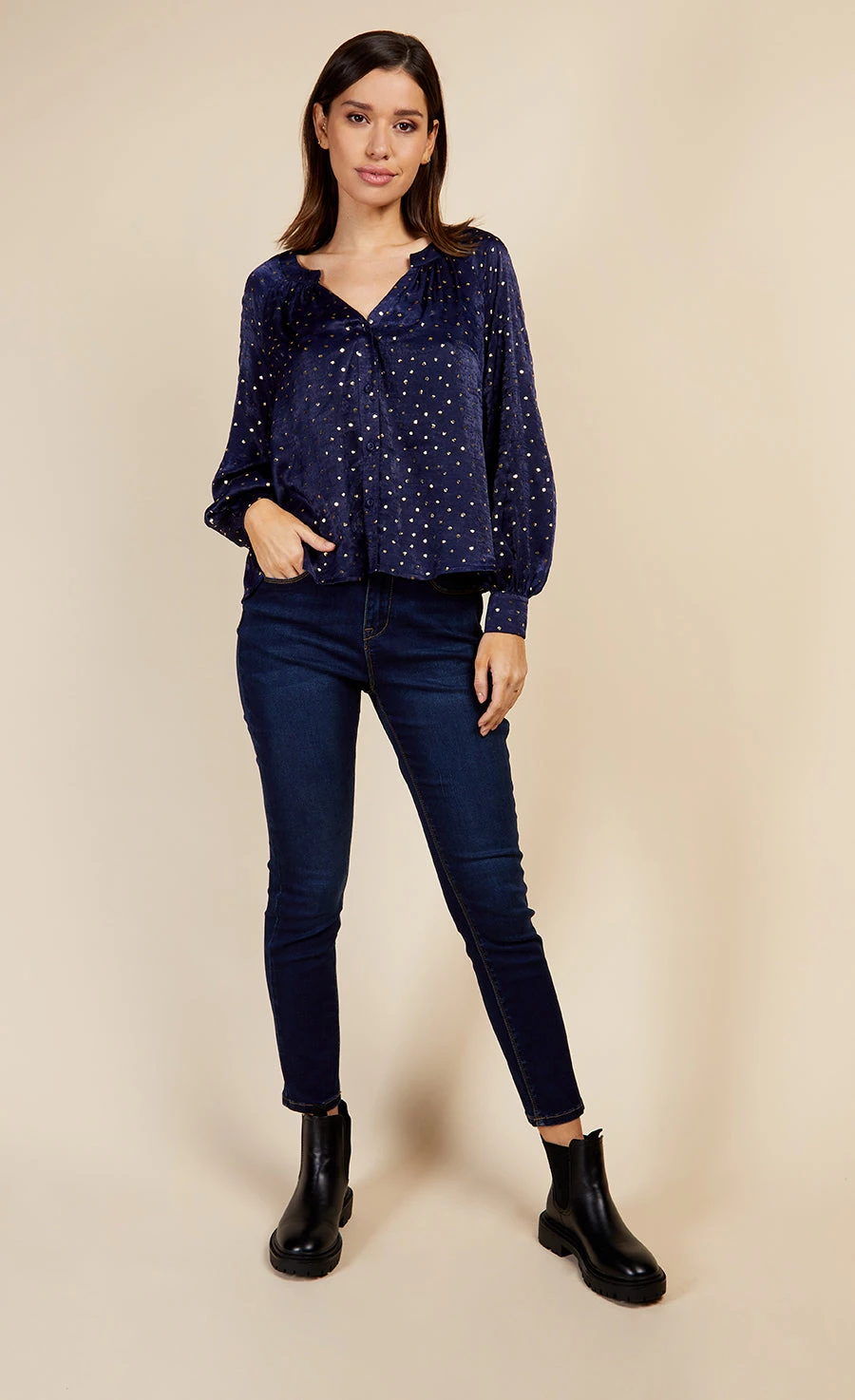 Little Mistress Navy Spot Foil Print Blouse By Vogue Williams 5 Little Mistress Navy Spot Foil Print Blouse By Vogue Williams - Image 3