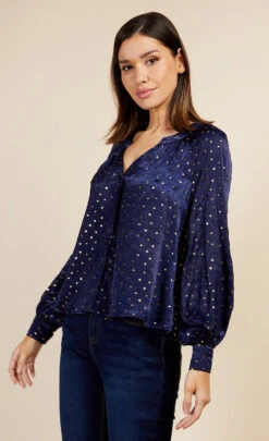 Little Mistress Navy Spot Foil Print Blouse By Vogue Williams 10 Little Mistress Navy Spot Foil Print Blouse By Vogue Williams -Occasion Couture Shop D34345Q1A 2