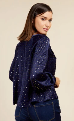 Little Mistress Navy Spot Foil Print Blouse By Vogue Williams 11 Little Mistress Navy Spot Foil Print Blouse By Vogue Williams -Occasion Couture Shop D34345Q1A 4
