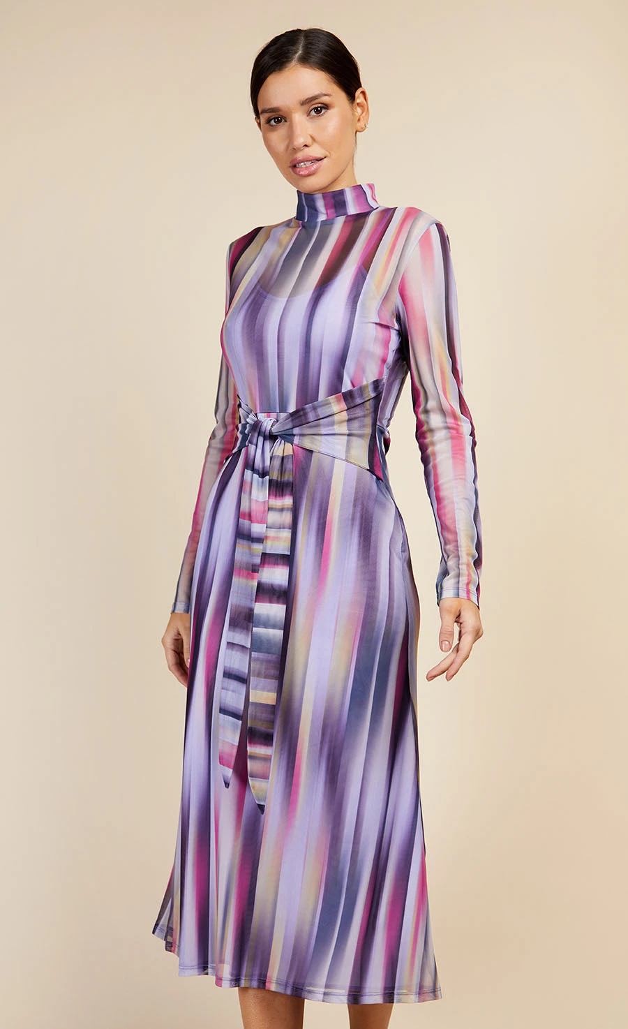 Little Mistress Printed Mesh Tie Waist Midaxi Dress 4 Little Mistress Printed Mesh Tie Waist Midaxi Dress - Image 3