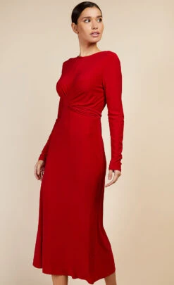 Little Mistress Cranberry Red Tie Waist Midaxi Dress -Occasion Couture Shop D34357R1A 2