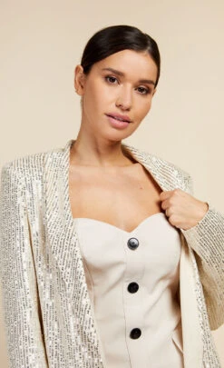 Little Mistress Champagne Sequin Blazer -Occasion Couture Shop D34363Q1A 3