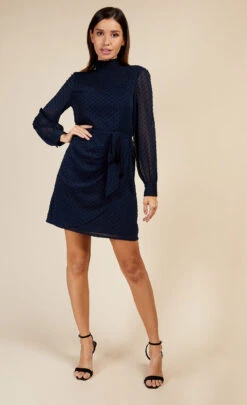 Little Mistress Navy Spot Mini Dress