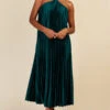 Little Mistress Green Satin Pleated Midaxi Dress -Occasion Couture Shop D34371R1A 1