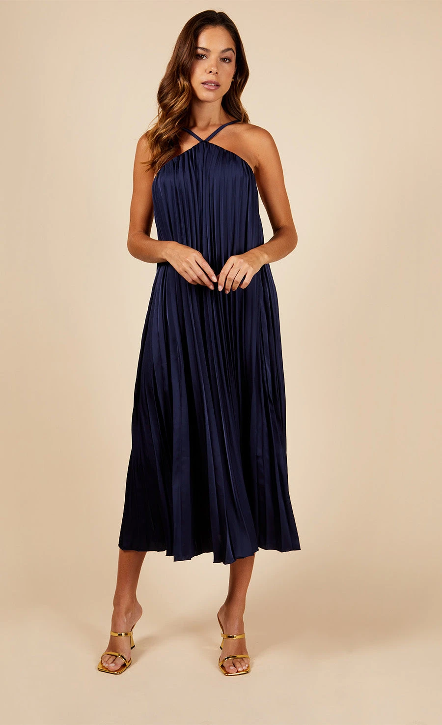 Little Mistress Navy Satin Pleated Midaxi Dress 3 Little Mistress Navy Satin Pleated Midaxi Dress