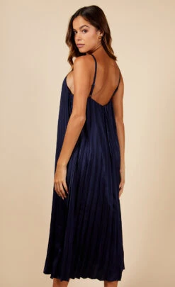 Little Mistress Navy Satin Pleated Midaxi Dress 8 Little Mistress Navy Satin Pleated Midaxi Dress -Occasion Couture Shop D34371R3A 4