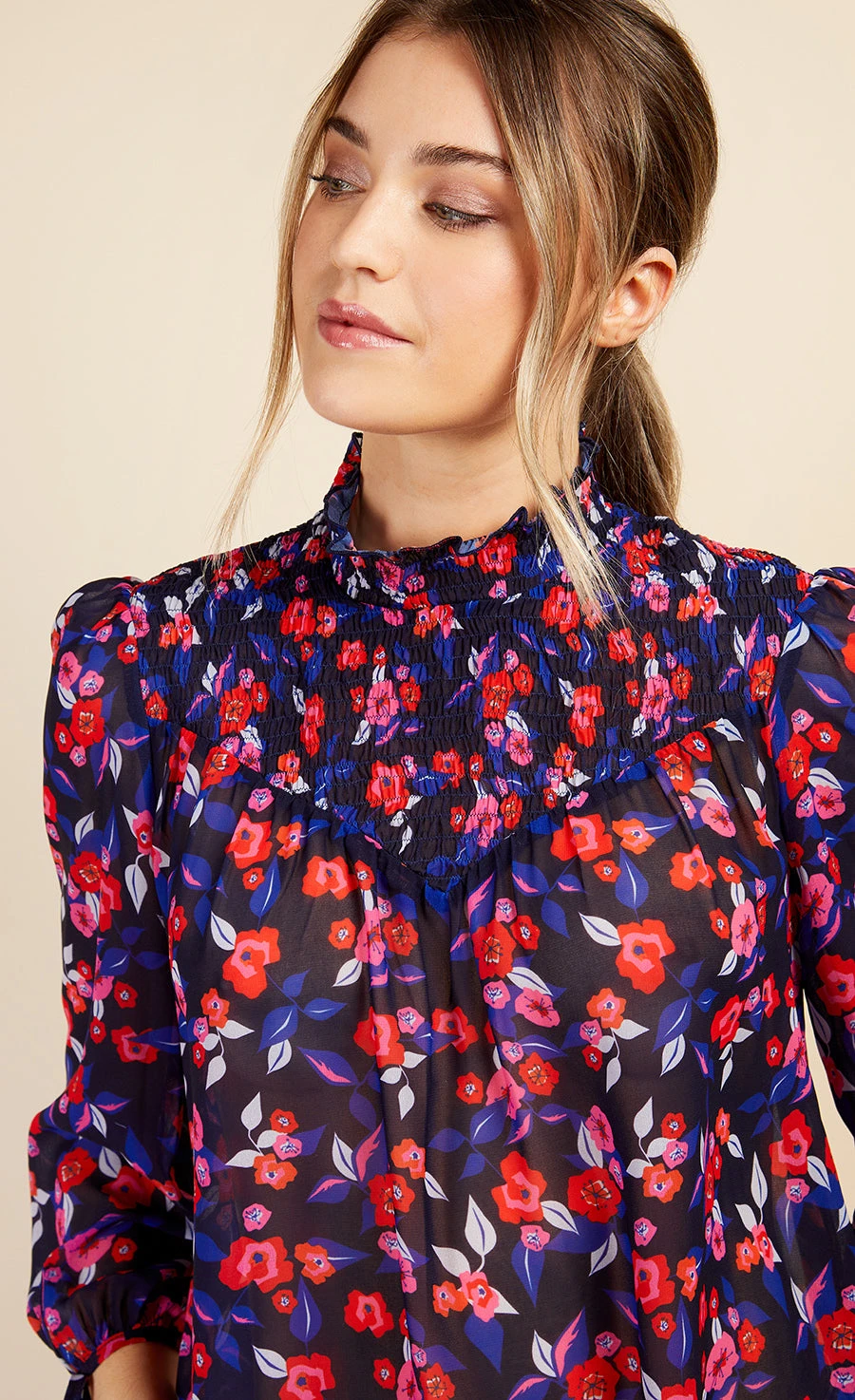 Little Mistress Floral Print Shirred Blouse By Vogue Williams 3 Little Mistress Floral Print Shirred Blouse By Vogue Williams