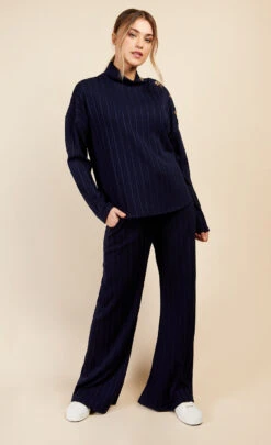 Little Mistress Navy Button Detail Ribbed Top By Vogue Williams -Occasion Couture Shop D34424Q1A 1