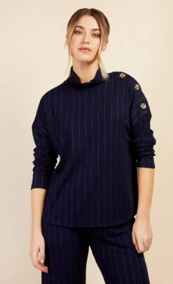 Little Mistress Navy Button Detail Ribbed Top By Vogue Williams -Occasion Couture Shop D34424Q1A 2