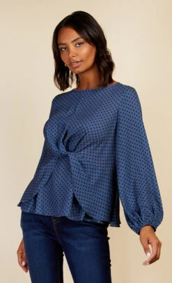 Little Mistress Blue Spot Twist Detail Blouse By Vogue Williams -Occasion Couture Shop D34448Q1A 2