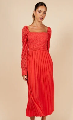 Little Mistress Coral Lace And Pleated Hem Midi Dress 9 Little Mistress Coral Lace And Pleated Hem Midi Dress -Occasion Couture Shop D34552R1A 2