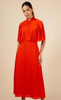 Little Mistress Orange Check Twist Detail Midaxi Dress -Occasion Couture Shop D34553R1A 2
