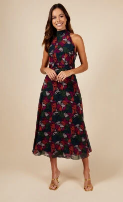 Little Mistress Printed Tie Detail Midaxi Dress -Occasion Couture Shop D34554R1A 1