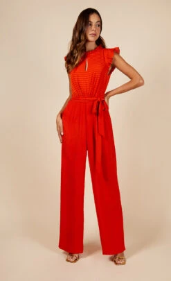 Little Mistress Orange Check Frill Detail Jumpsuit -Occasion Couture Shop D3455861A 1