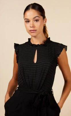 Little Mistress Black Check Frill Detail Jumpsuit -Occasion Couture Shop D3455862A 3