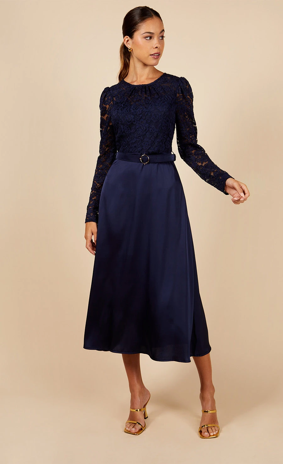Little Mistress Navy Lace And Satin Belted Midaxi Dress 3 Little Mistress Navy Lace And Satin Belted Midaxi Dress