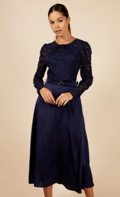 Little Mistress Navy Lace And Satin Belted Midaxi Dress 8 Little Mistress Navy Lace And Satin Belted Midaxi Dress -Occasion Couture Shop D34560R1A 2
