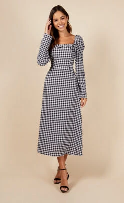Little Mistress Gingham Frill Neckline Midaxi Dress -Occasion Couture Shop D34562R1A 1