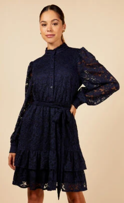 Little Mistress Navy Lace Mini Shirt Dress -Occasion Couture Shop D34565B1A 2