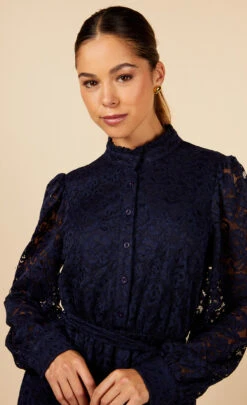 Little Mistress Navy Lace Mini Shirt Dress -Occasion Couture Shop D34565B1A 3