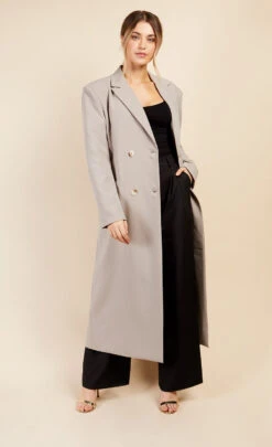 Little Mistress Stone Long Coat By Vogue Williams