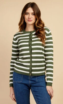 Little Mistress Khaki Stripe Cardigan By Vogue Williams