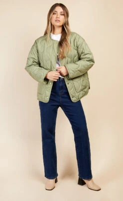 Little Mistress Khaki Quilted Jacket By Vogue Williams -Occasion Couture Shop D34639Q1A 1