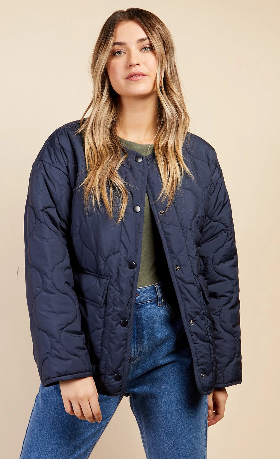 Little Mistress Navy Quilted Jacket By Vogue Williams 4 Little Mistress Navy Quilted Jacket By Vogue Williams - Image 2